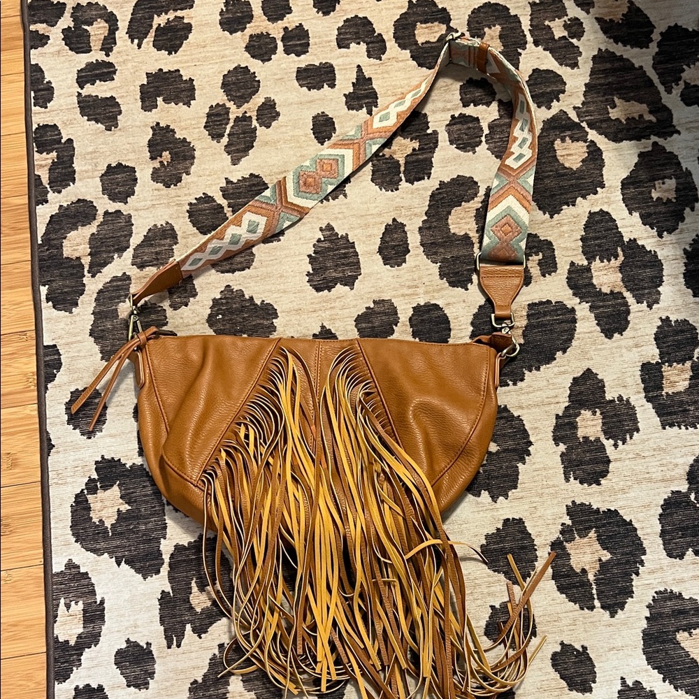 Urban Expressions Tan Fringe Crossbody Bag